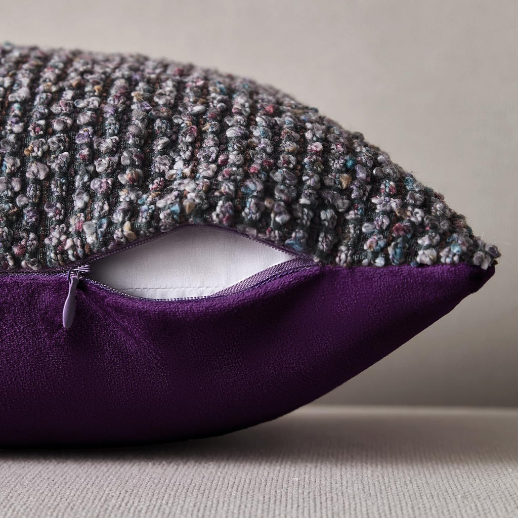 Decorative Couch Throw Pillow Covers 18x18 Set of 2 Purple Striped Soft Wool Pillow Covers Neutral Textured Boho Cushion Covers for Modern Farmhouse Sofa Bedroom Living Room Decor SY012-E18