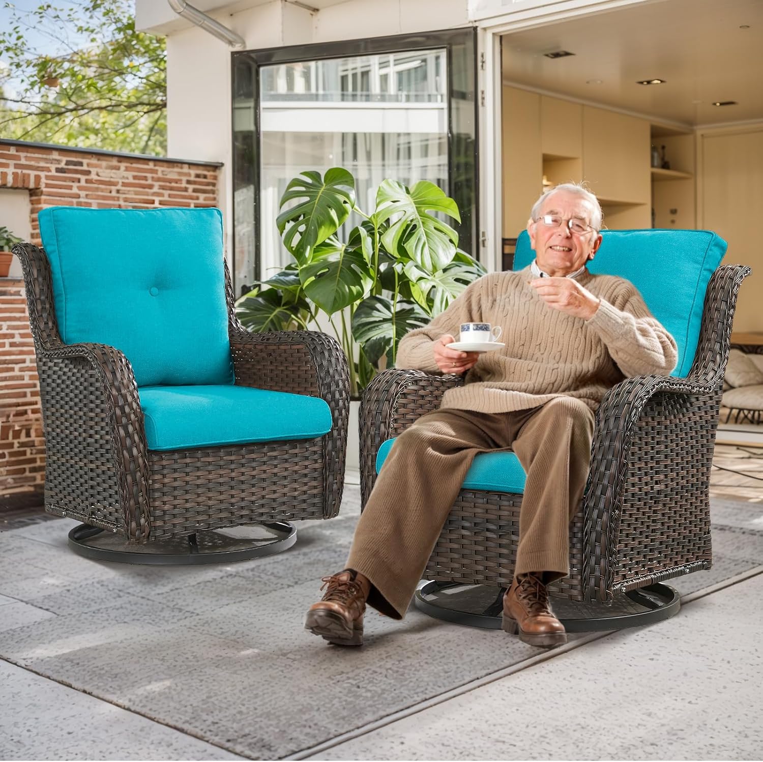 Outdoor Chair Cushions for Patio Furniture - 1 Pack Outside High Back Thick Water-Resistant Cushion 22x24 with Zipper Cover for Wicker Glider Rocking Chairs Loveseat Couch – Teal/Buckle