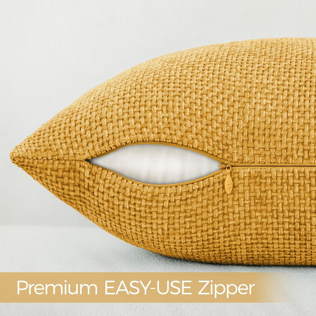 a moment Fall Mustard Yellow Chenille Throw Pillow Covers 22x22 Inch Pack of 2 Modern Decorative Throw Pillow Covers Farmhouse Cross Covers Home Decor for Sofa Bedroom Living Room