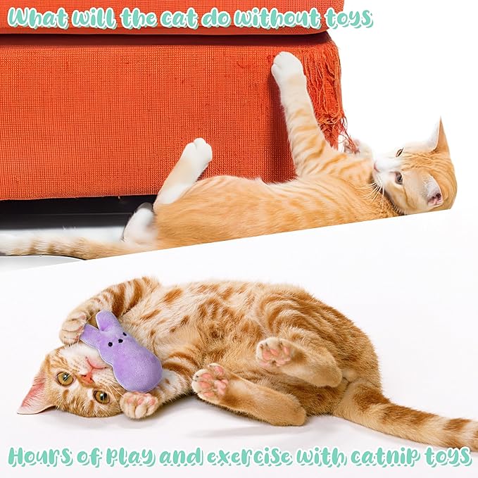 MALLMALL6 5Pcs Easter Bunny Catnip Toys Gift for Cat, Indoor Cats Chew Bite Kick Colorful Rabbit Peeps Catmint Pet Supplies for Kitten Lover Gifts, Cute Interactive Kittens Toy for Pet Presents