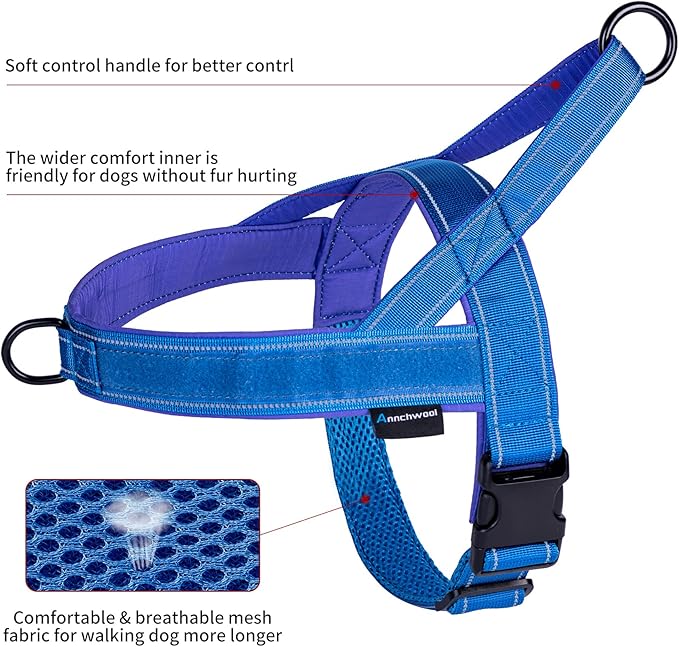 Annchwool No Pull Dog Harness with Soft Padded Handle,Reflective Strip Escape Proof and Quick Fit to Adjust Dog Harness,Easy for Training Walking for Small & Medium and Large Dogs(Blue,S)