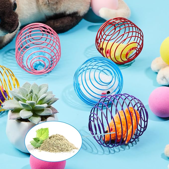Jecery 5 Pcs Cat Spring Balls Stretchable Springs Toys Rolling Balls Colorful Playful Coils Interactive Spring Action Toy Caged Rats for Kitten Cat Pet Supplies Indoor (Catnip Rats,Multicolor)
