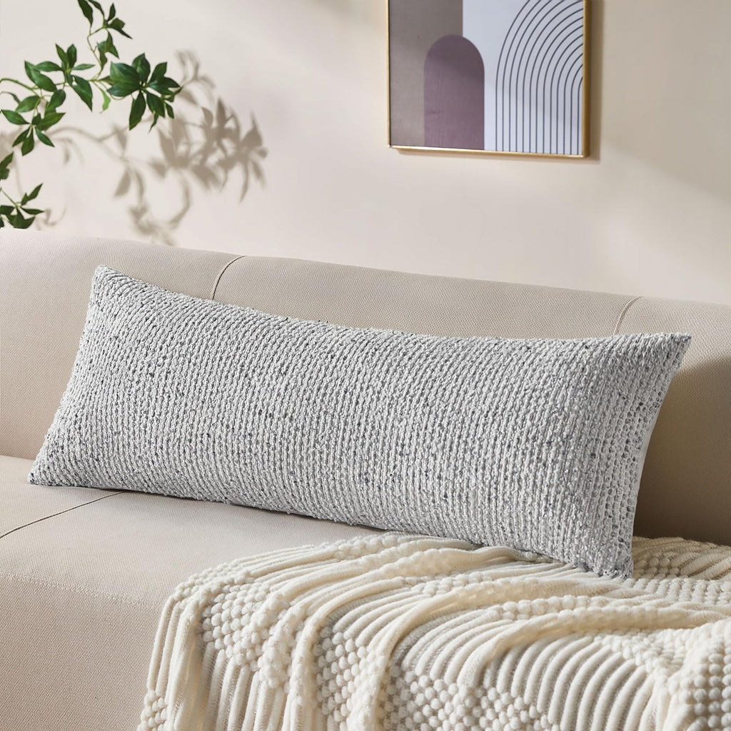 Decorative Lumbar Pillow Cover 14x36 Blue Striped Wool Long Body Pillow Neutral Textured Boho Lumbar Throw Pillow Cushion Covers for Modern Farmhouse Sofa Bed Living Room Decor SY011-C14