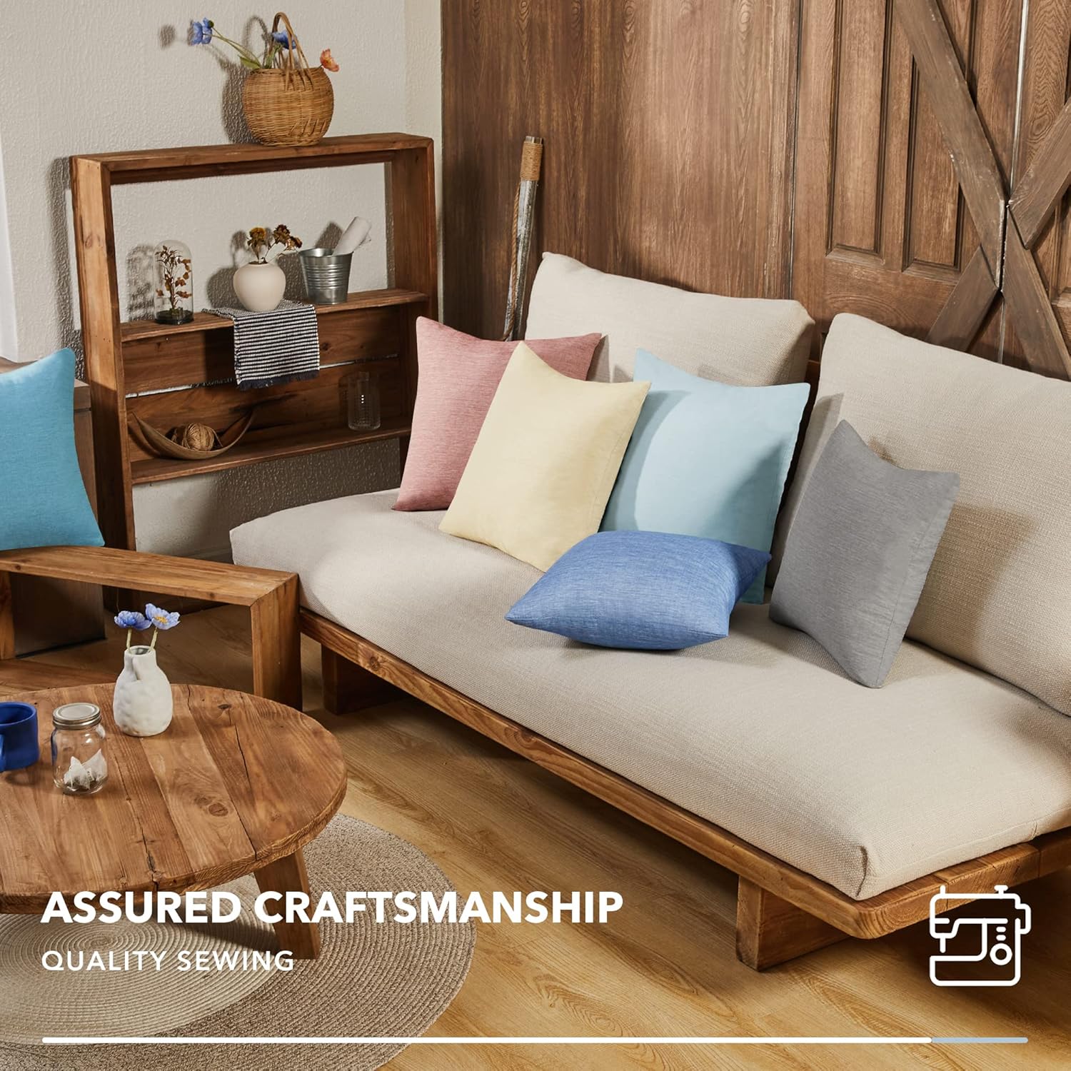 Deconovo Decorative Throw Pillow Covers - Set of 4 Soft Linen Cushion Covers, 20x20 Inch, Green & Machine Washable Pillowcases for Sofa, Bedroom, Living Room Décor, Pale Banana,COVERS ONLY, No Inserts