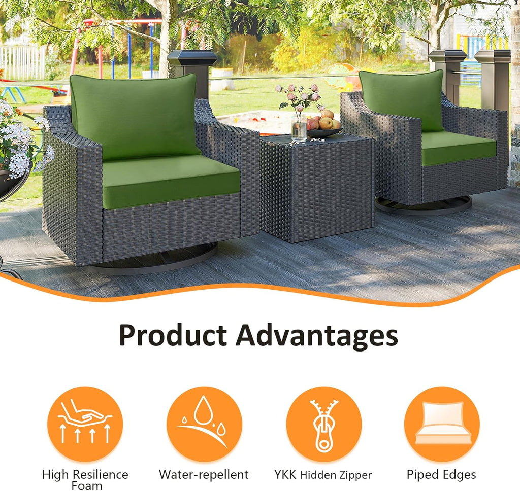 Outdoor Patio Chair Cushions Set, 24" x 24", Set of 2, Water-Repellent, Fade Resistant, Deep Seat Bottom and Back Cushion for Backyard, Couch, Sofa and Patio Furniture, Lawn Green