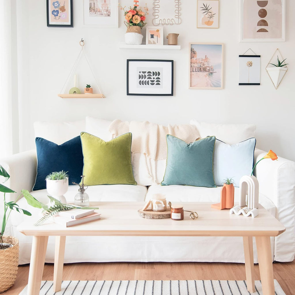 MONDAY MOOSE Decorative Throw Pillow Covers Cushion Cases, Set of 4 Soft Velvet Modern Double-Sided Designs, Mix and Match for Home Decor, Pillow Inserts Not Included (18x18 inch, Green/Blue)