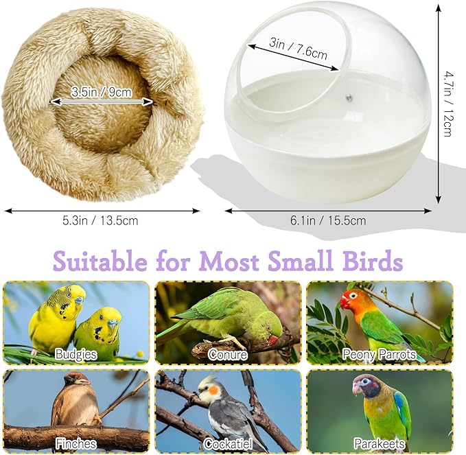 kathson Plastic Bird Nest Chewproof Small Bed with mat Hanging House Hut Bird Cage Breeding Hatching Nest Washable Parakeet Nest for Parrot Budgie Love Bird Canary (White)