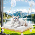 Cat Window Perch Cat Hammock Kitten Window Seat with Cushion Bed Cover Solid Wood Seat with Strong Suction Cups Hanging Kitten Bed for Small Medium Indoor