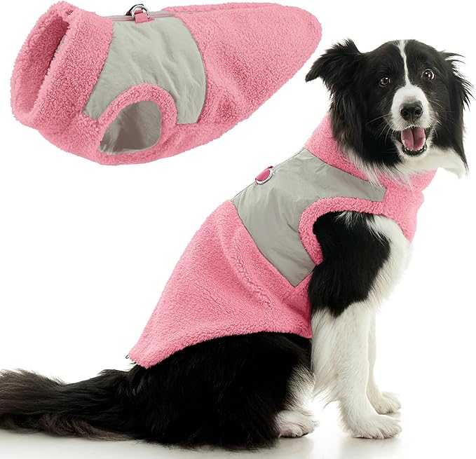 Gooby Zip Up Sherpa Vest - Pink, Medium - Two Tone Fuzzy Fleece Dog Sweater with Built-in Harness and Extra Security for Small Dog and Medium Dog