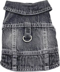 Puppy Clothes for Small Dogs Boy,Classic Western Denim Dog Coat,Dog Jeans Jacket with Leash D-Ring,Pet Cat Costumes,Cooling Harness Vest for Walking (Black, XX-Large)