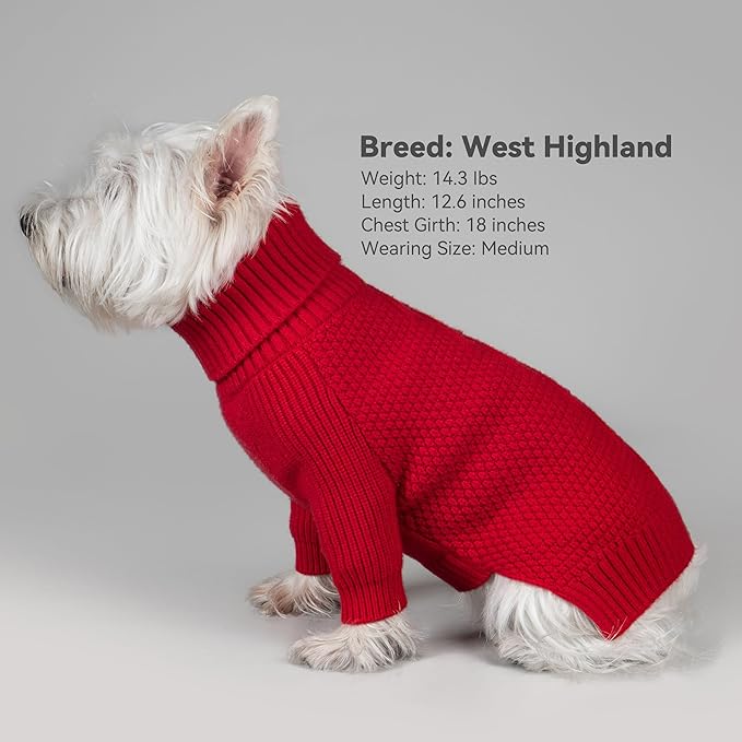 cyeollo Small Dog Sweater, Warm Turtleneck Sweaters for Small Girl, Knit Doggy Sweatshirt with Sleeves Fall Winter Pullover Cold Weather Dog Clothes for Indoor & Outdoor Wear, Red S