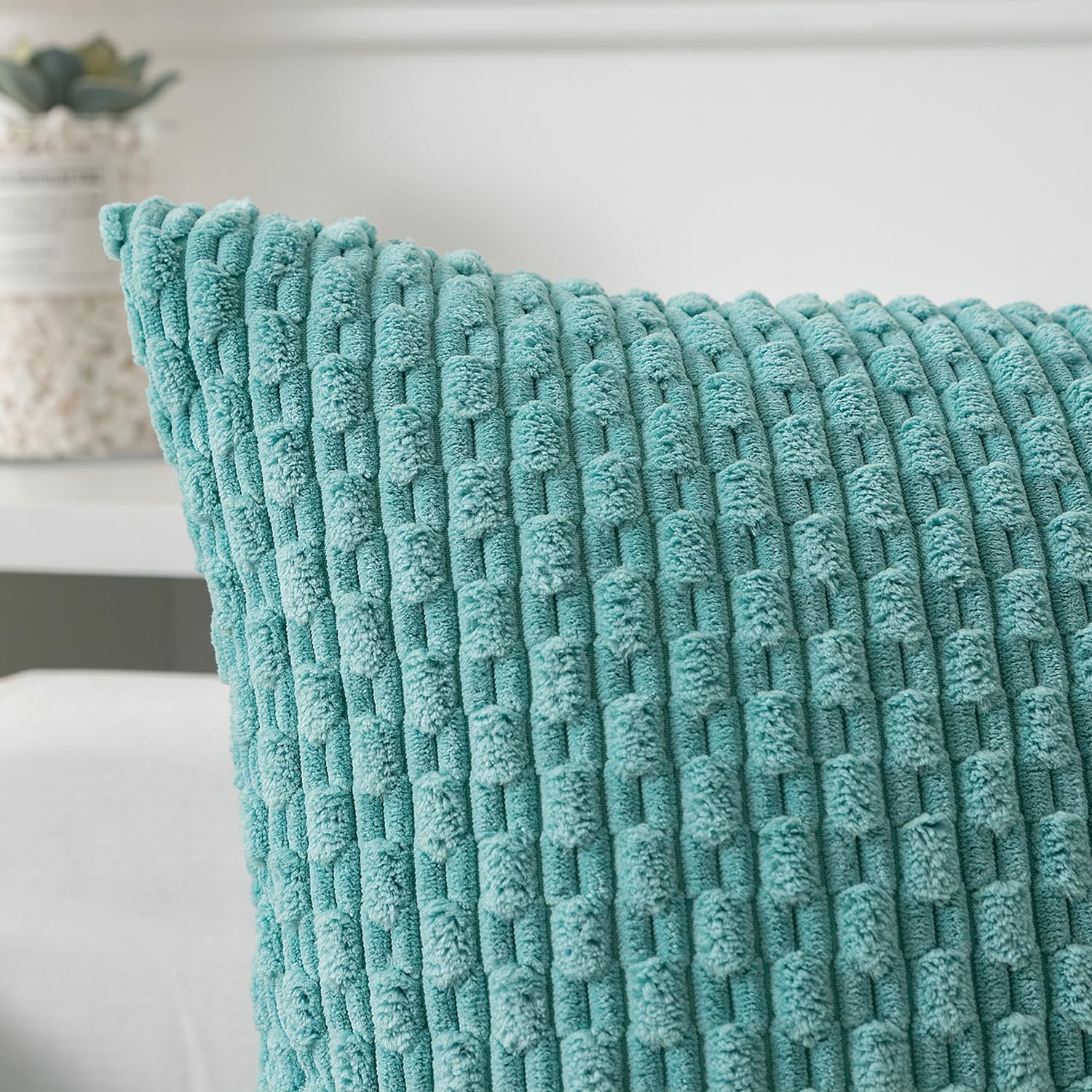 Kevin Textile 20x54 Inch Long Body Lumbar 1 Pack Boho Decorative Throw Pillow Cover Soft Striped Corduroy Rectangle Cushion Case Farmhouse Accent for Living Room Couch Sofa Bed, Aqua Green