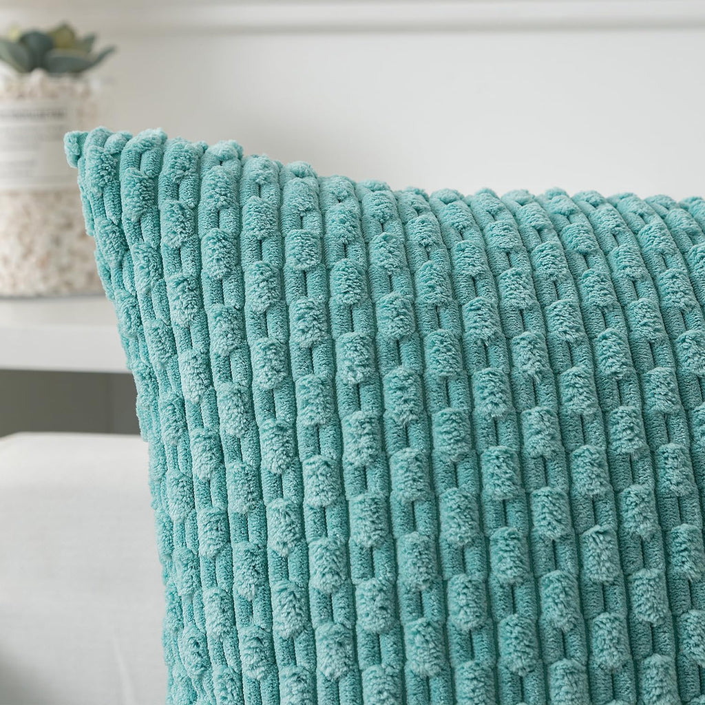 Kevin Textile 14x36 Inch Long Lumbar 1 Pack Boho Decorative Throw Pillow Cover Soft Striped Corduroy Rectangle Cushion Case Farmhouse Solid Color Accent for Living Room Couch Sofa Bed, Aqua Green