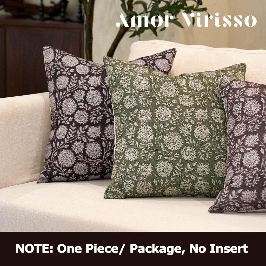 Amor Virisso Floral Pillow Covers 20x20 Throw Pillow Covers Vintage Block Print Pillow Cover Neutral Couch Pillows for Living Room Farmhouse Decorative Accent Sofa Pillows, Dusty Green