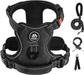 IVY&LANE No Pull Dog Harness for Medium Dogs, Dog Vest Harness with Leash, Safety Belt and Storage Strap, Fully Adjustable Harness, 360° Reflective Strip, Soft Handle (Black, M)