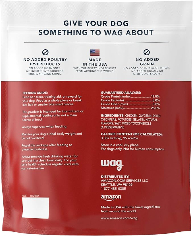 Amazon Brand - Wag Soft & Tender American Jerky Dog Treats -Chicken Recipe (24 oz)