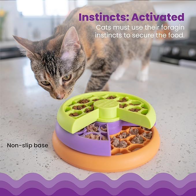 Catstages Kitty Lickin' Layers 3-Tier Interactive Cat Slow Feeder Treat Puzzle Toy, Dry or Wet Food, Mental Stimulation, Foraging, 6.6 inches, 80+ Compartments
