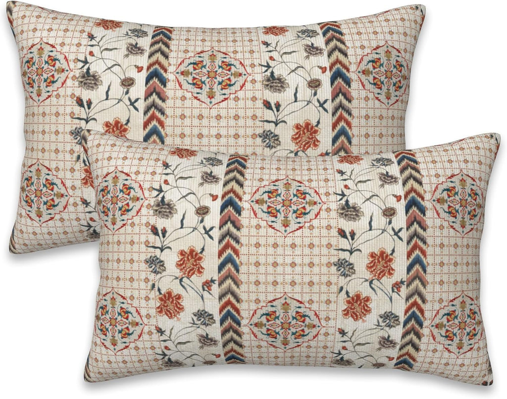 Throw Pillow Covers Boho Floral Pillow Covers 20x12 Inch Set of 2 Throw Pillows Decorative Pillow Cases Cushion Covers for Bedroom Livingroom Sofa Farm House