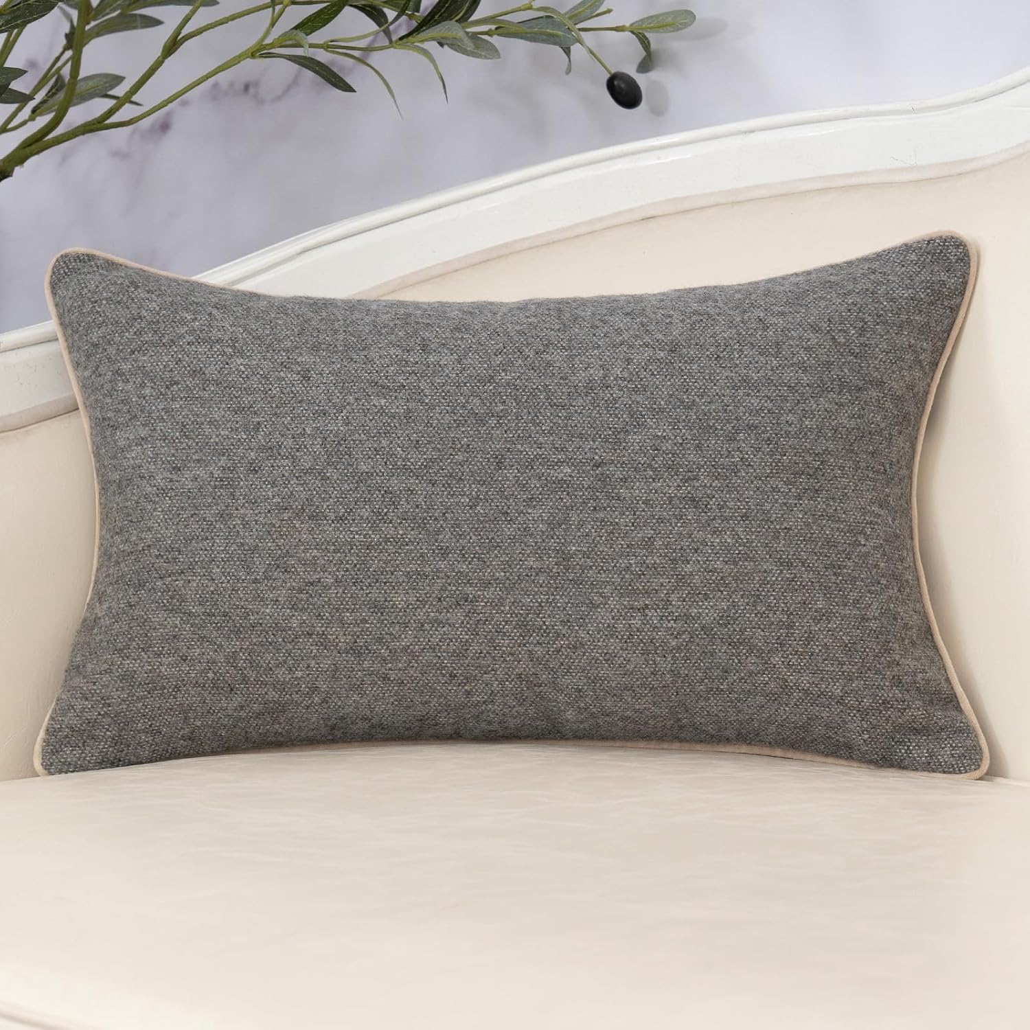 Yangest Neutral Floral Pillow Cover 12 x 20 Inches, Vintage Chenille Rectangle Throw Pillow Cover Soft Decorative Farmhouse Accent Couch Pillow Cover for Living Room Bedroom, Grey