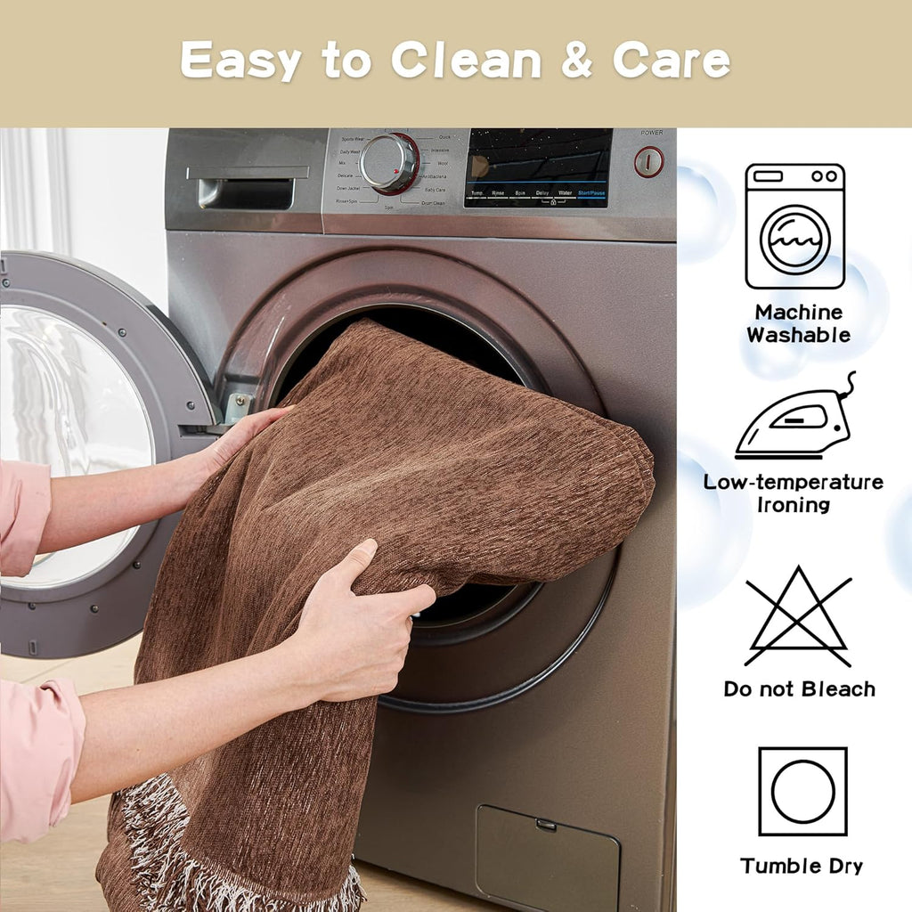 MYSKY HOME Chair Couch Covers Sectional Couch Covers for Pet Sofa Covers Non Slip Soft Couch Sofa Cover, Washable Furniture Protector Sofa Slipcover with Tassel Sofa Throws, 71"x91", Chocolate