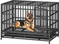 48 Inch Heavy Duty Indestructible Dog Crate Steel Escape Proof, Indoor Double Door High Anxiety Cage, Kennel with Wheels, Removable Tray, Extra Large XL XXL