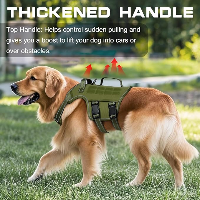 Small Dog Harness, Heavy Duty Tactical No Pull Dog Harness, No Choke, Easy On and Off Pet Vest with Molle System, Adjustable Reflective Dog Vest with Breathable Padded for Walking Hiking Training