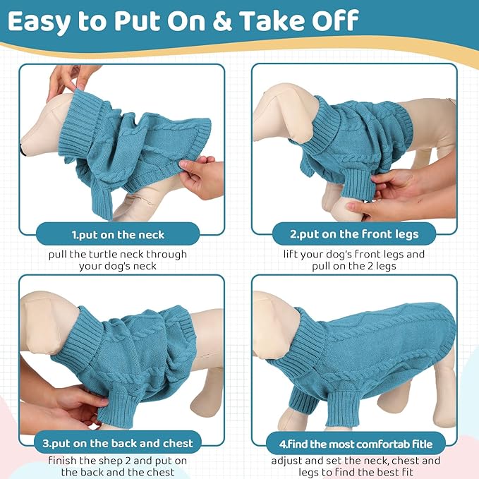Queenmore Dog Sweater Large Size,Warm Dog Sweaters for Big Dogs,Chunky Knitted Doggy Sweater for Extra Large Dogs Boy Girl, Big Doggie Turtleneck Winter Outfit (Peacock Blue,2XL)