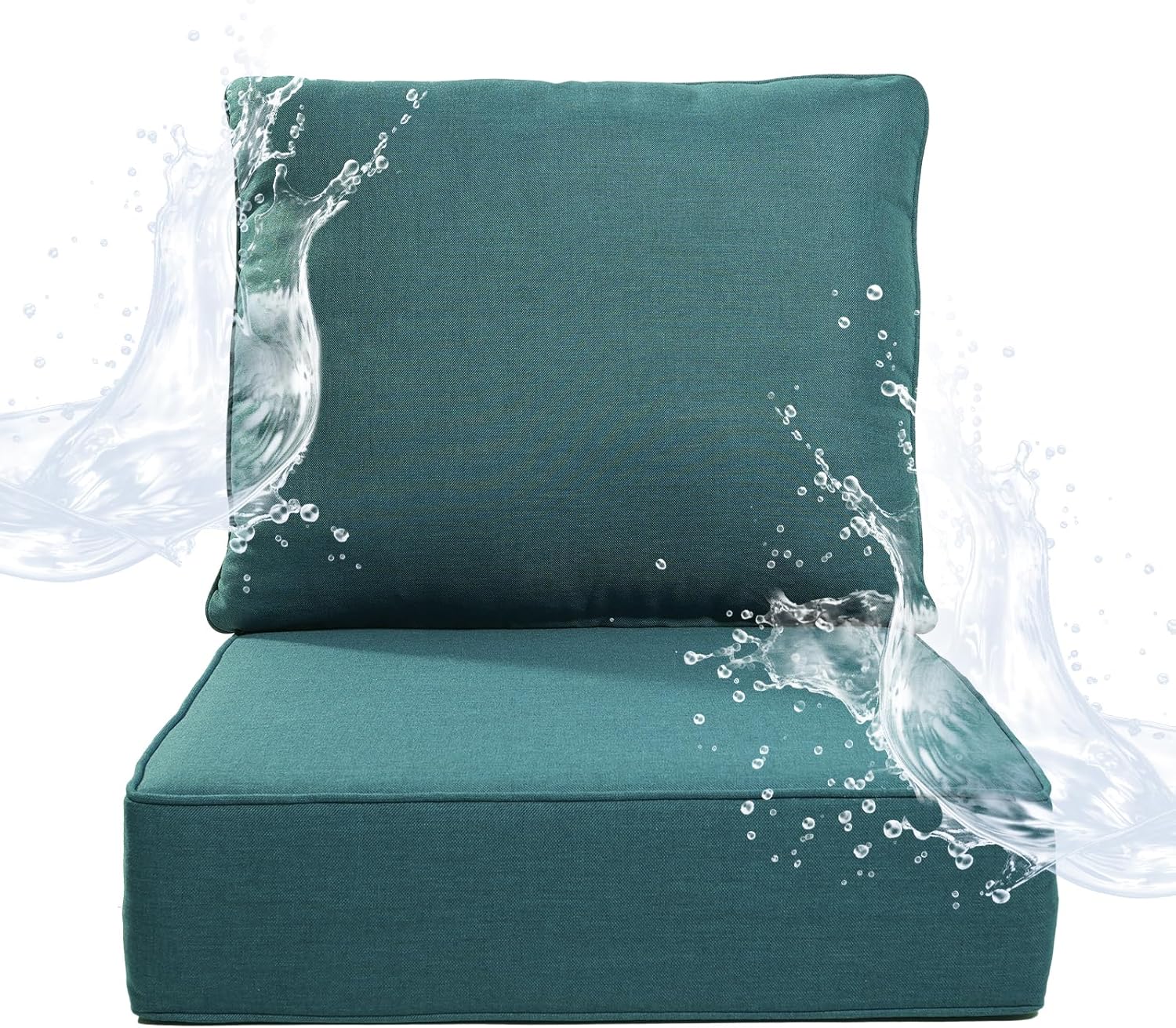 6" Thicker Outdoor Chair Cushions Set- 24" *24" *6" Waterproof Patio Furniture Cushions with Removable Cover, 28D High Density Sponge Filling Thicken Outdoor Patio Cushions - Peacock Blue