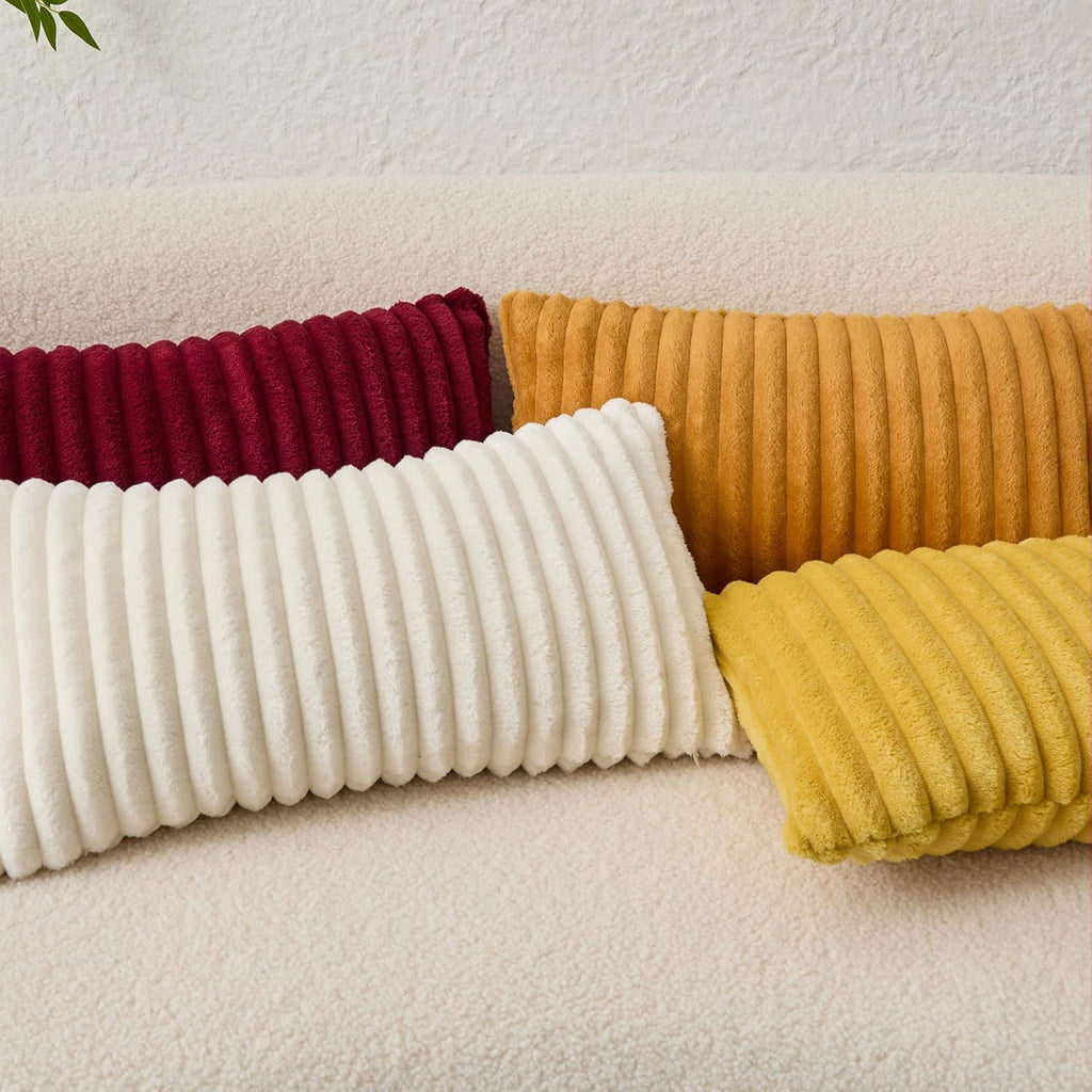 Kevin Textile Soft Plush 12x20 Inch Lumbar Pillow Cover 1 Pack, Christmas Luxury Fluffy Faux Fur Striped Flannel Rectangle Cushion Case for Couch Sofa Chair Bed Home Decor, Burgundy