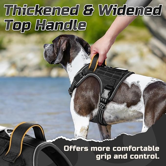 rabbitgoo Tactical Dog Harness Medium Sized Dog, No Pull Military Service Vest with Handle & Molle, Easy Control for Training Walking, Adjustable Reflective Straps, Black, M