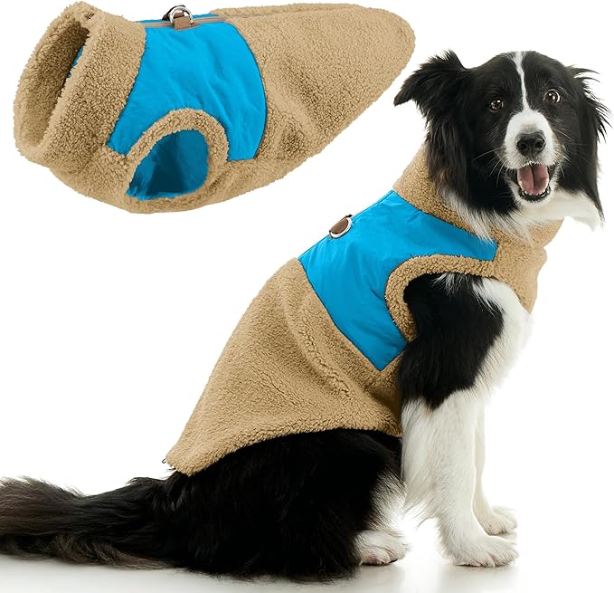 Gooby Zip Up Sherpa Vest - Cream, 2X-Large - Two Tone Fuzzy Fleece Dog Sweater with Built-in Harness and Extra Security for Small Dog and Medium Dog