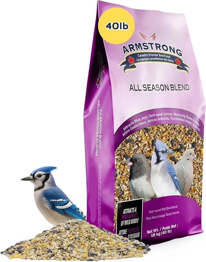 Armstrong Wild Bird Food All Season Bird Seed Blend, 40 Pounds - with Cut Corn, Wheat, White & Red Millet, Black Oil Sunflower Seeds for Blue Jays, Dark-Eyed Juncos and Mourning Doves