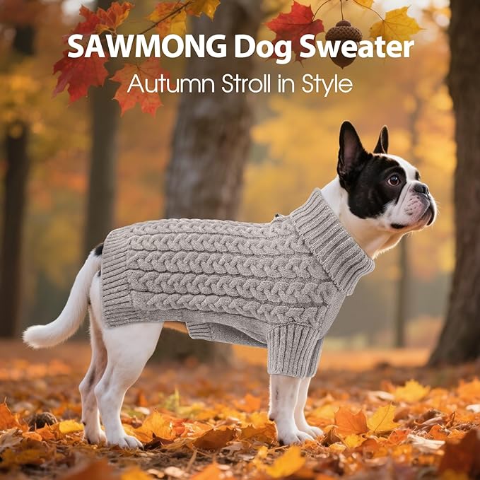 SAWMONG Dog Sweater, Dog Sweaters for Large Dogs Girls Boys, Pullover Turtleneck Knitted Doggy Sweatshirt, Cold Weather Pet Clothes（Grey, X-Large