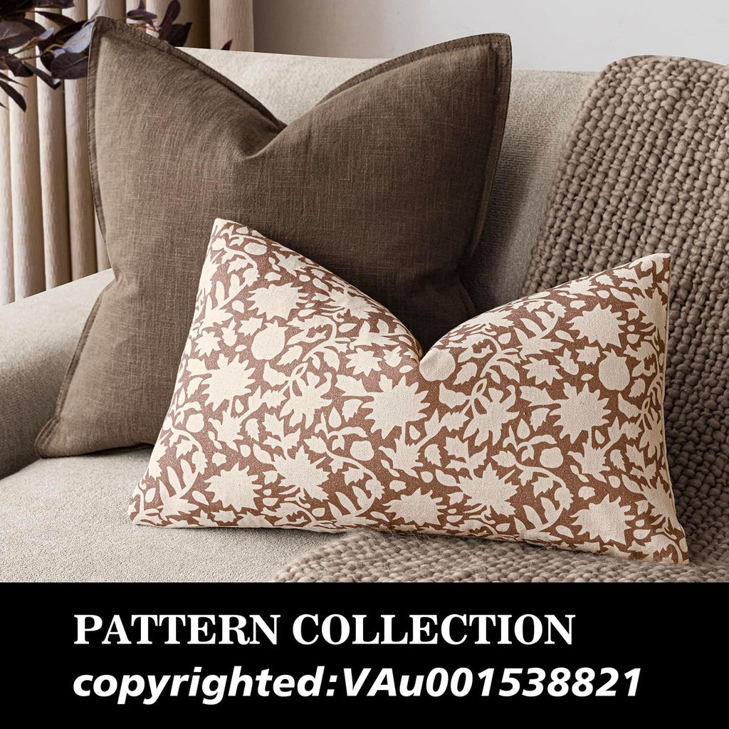 Foindtower Set of 2 Decorative Neutral Floral Throw Pillow Covers Accent Farmhouse Cushion Covers Boho Pillowcase for Couch Sofa Bedroom Living Room Home Decor,12×20 Inch,Light Orange Brown