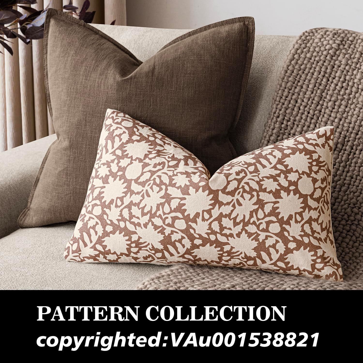 Foindtower Set of 2 Decorative Neutral Floral Throw Pillow Covers Accent Farmhouse Cushion Covers Boho Pillowcase for Couch Sofa Bedroom Living Room Home Decor,12×20 Inch,Light Orange Brown