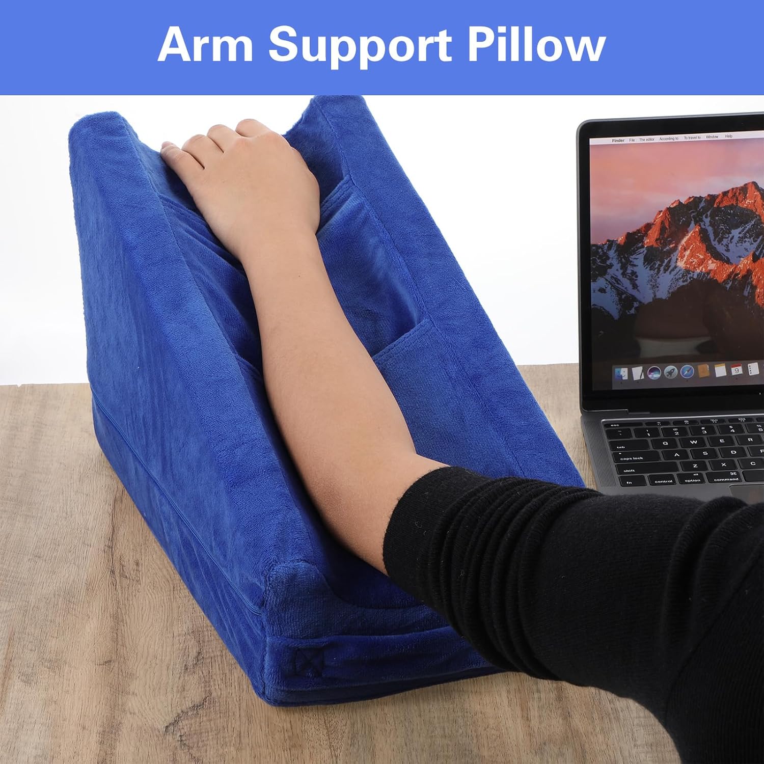 Gray Arm Elevation Pillow with 2 Pockets, Soft Ergonomic Support Pillow for Elbow Arm Rest Wedge Pillow Broken Arm Gifts with High Density Foam for Recovery Sleeping Care