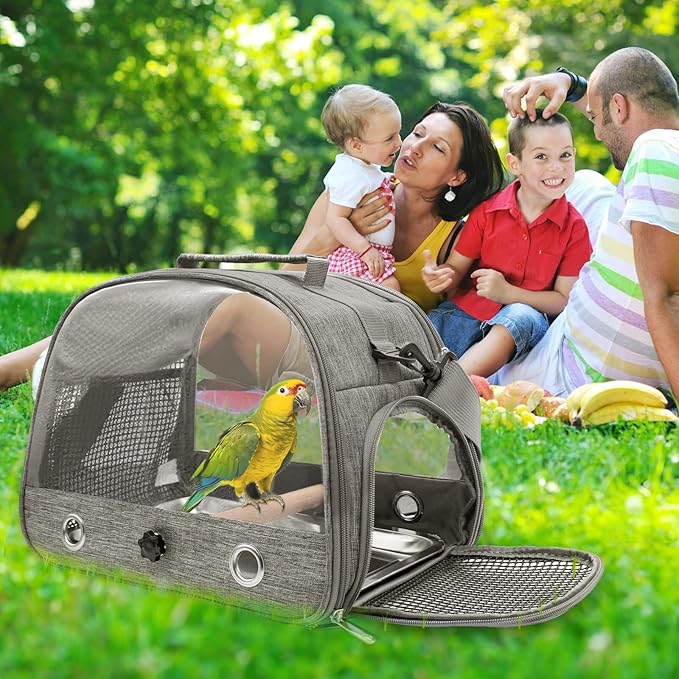 Bird Carrier with Perch Parakeet Travel Carrier Bag Portable Bird Backpack with Plat Breathable Parrot Travel Cage for Small Pets