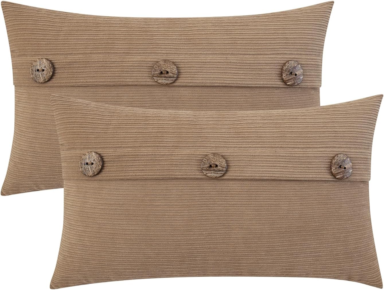 HWY 50 Taupe Chenille Throw Pillow Covers 12x20 Inch with Triple Buttons, Soft Farmhouse Accent Decorative Cushion Cases for Couch Sofa Living Room Pack of 2 Rectangle