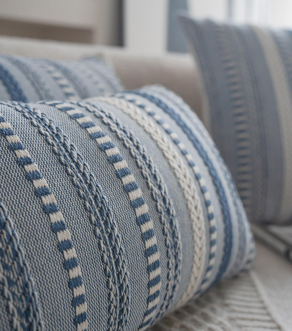 Boho Lumbar Pillow Covers 14x36 Long, Farmhouse Decorative Couch Pillow Cases, Blue Accent Pillows of Bed, Sofa Bedroom Living Room Home Decor Cushion Cover, Pack of 1