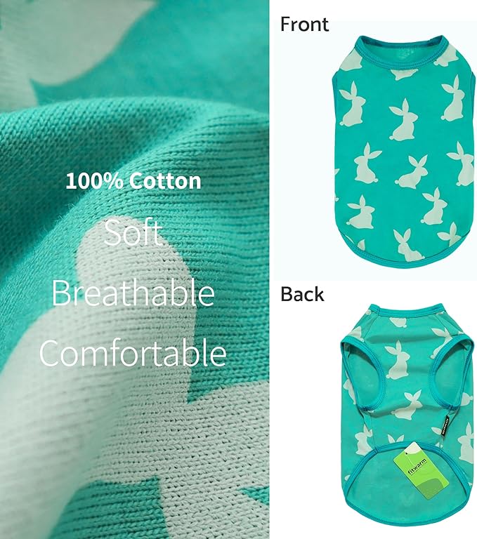 Fitwarm Easter Bunny Dog Shirt, Dog Clothes for Small Dogs Boy Girl, Pet Cat Holiday Outfit, Teal Green, Large