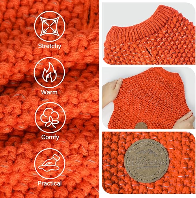 KYEESE Dog Sweater with Leash Hole for Small Dogs Male Warm Pullover with Reflective Yarn Soft Knit Pullover Boy Dog Coats Cozy Lightweight Thick Sweater Pet Indoor Outdoor Wear,Orange,Small