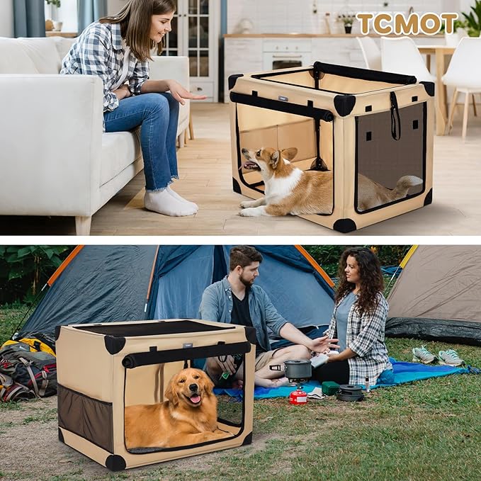 26 Inch Collapsible Travel Dog Crate for Medium Dogs, Portable 4-Door Foldable Soft Kennel with Mat and Durable Mesh Windows for Car & Outdoor, with Storage Bag