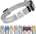 GoTags Reflective Personalized Dog Collar with Nameplate, Adjustable Dog Collar with Custom Engraved Steel Slide On Pet ID Tag, Silent, No Noise Dog Tag for Large Medium or Small (Light Gray, Small)