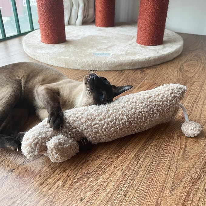 TTcat Catnip Silvervine Matatabi Pillow for Cats & Kittens,Cat Kicker Toy,Large Size Cat Pillow Soothing Plush Cat Toy(Beige).