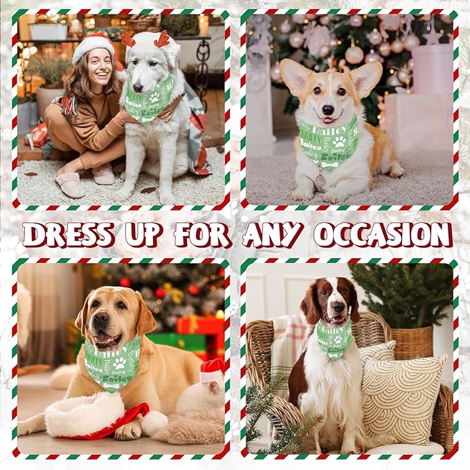 Personalized Dog Bandanas Custom Neckwear Name Button Anti-loosening Dog Scarf Triangle Bibs Kerchief Pet Costume Accessories for Small Medium Large Dogs Cats Pets Birthday-Green