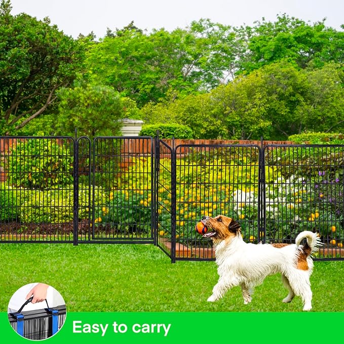 32 in(H) Garden Fence, 4 Panels Total 8.9 Ft(L), 21 in Wide Low Threshold Gate, Temporary Fence for Dogs Outdoor, Fencing for Garden Beds, Heavy Duty Metal Dog Fences, Animal Barrier Fences