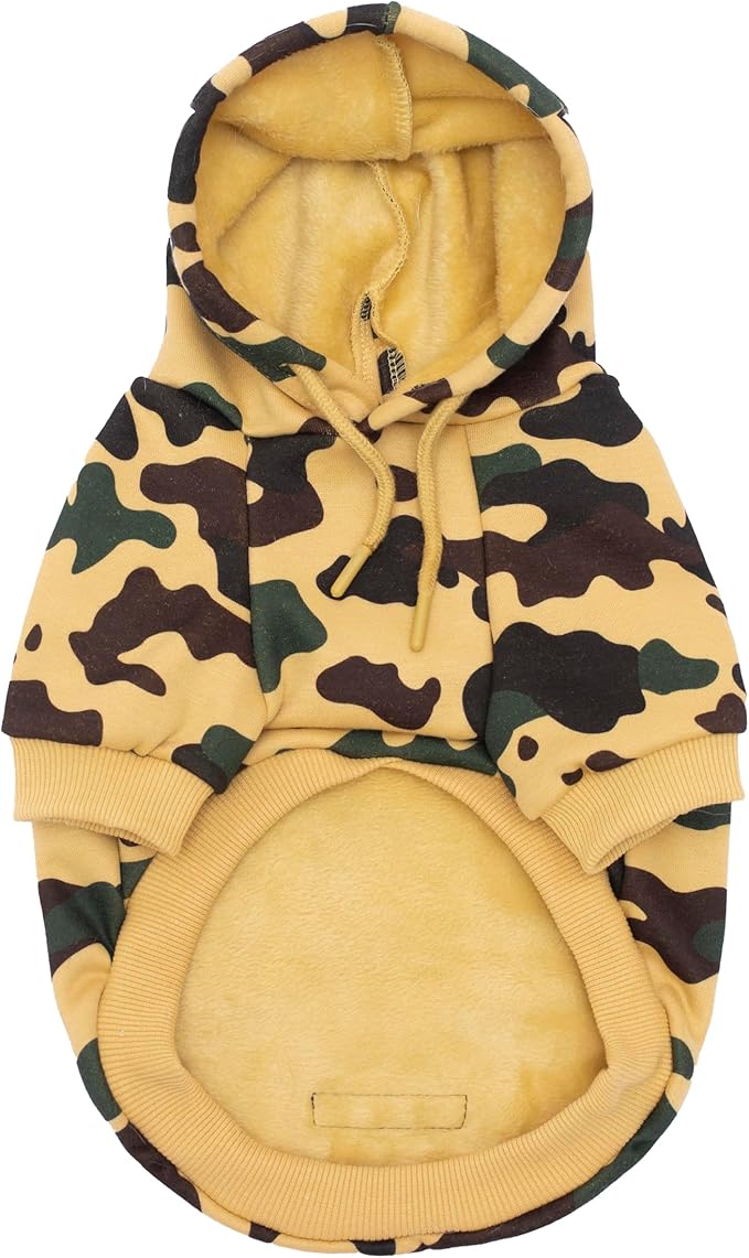 Camo Dog Hoodie Dog Clothes Extra Warm Fleece Lining Stretchy Fit for Small Medium Large Dogs ((Yellow, Large)