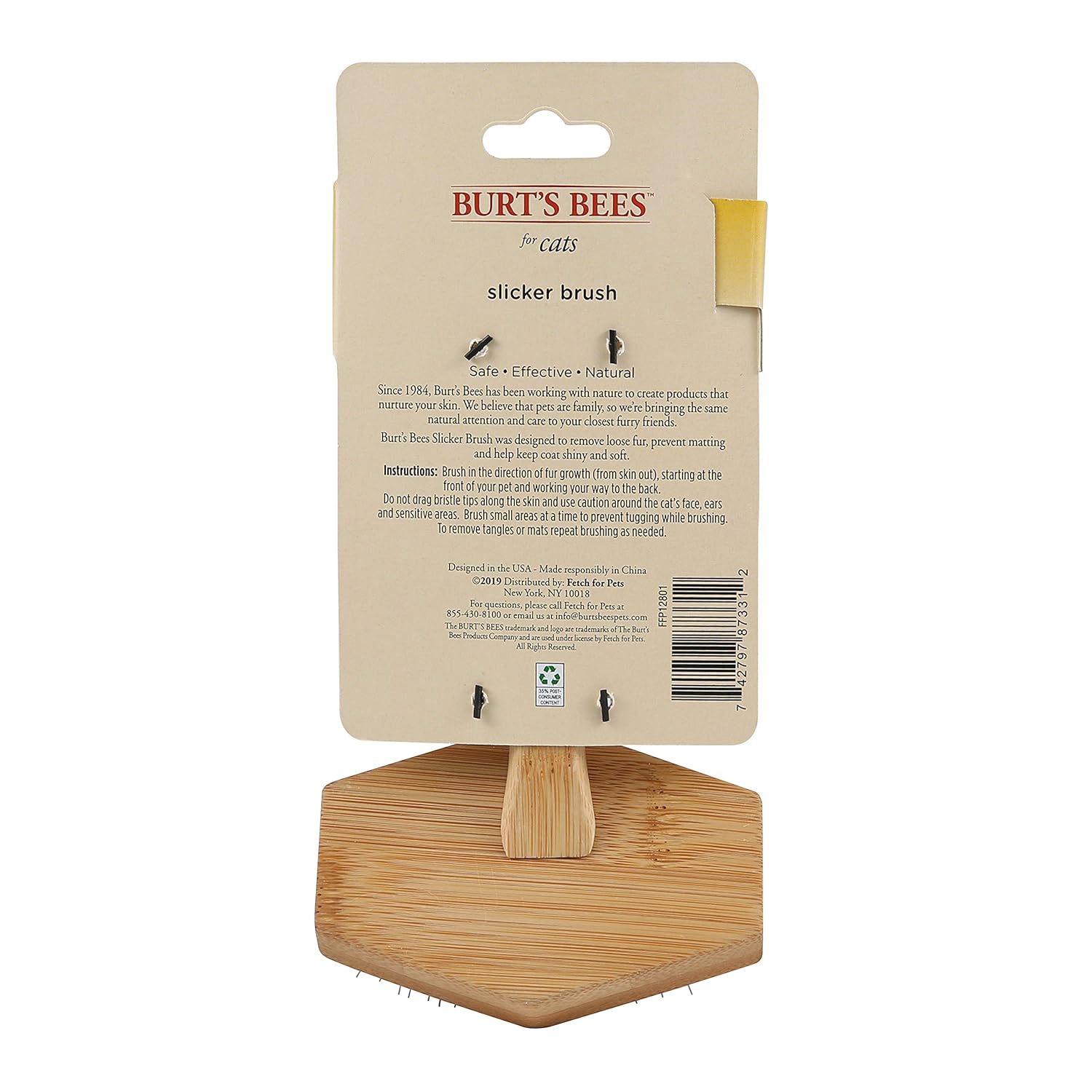 Burt's Bees for Pets Slicker Brush | Removes Loose Cat Fur, Prevents Matting | Ideal for Daily Grooming, Smooth Coat
