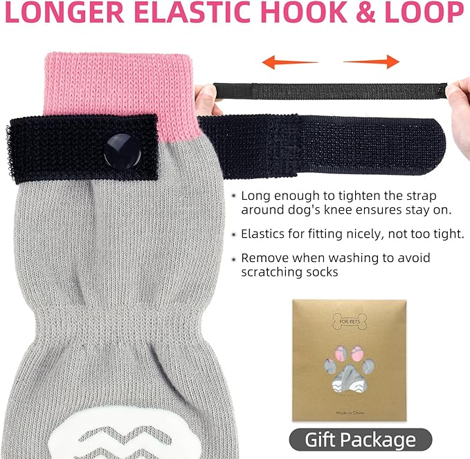 PUPTECK Anti Slip Dog Socks 2 Pairs with Double Grippers for Hardwood Floors, Shoes for Hot/Cold Pavement, Boots & Paws Protectors to Prevent Licking, Traction Booties for Senior Small Large Dogs
