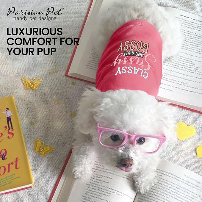 Parisian Pet 'Bit Bossy' Dog Tee - 100% Cotton, Machine Washable T-Shirt for Large Dogs, Pink